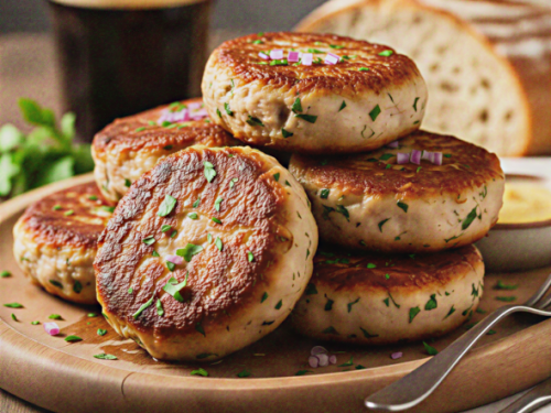 Recipe Collection 4 Fried meat patties on wooden plate