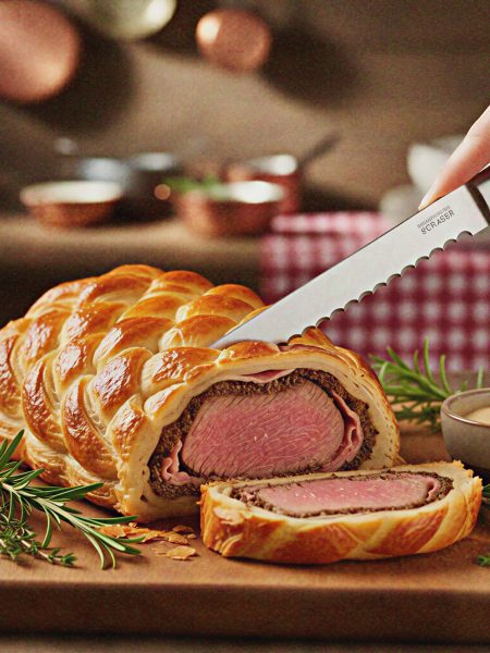 swiss filet im teig with herbs and knife