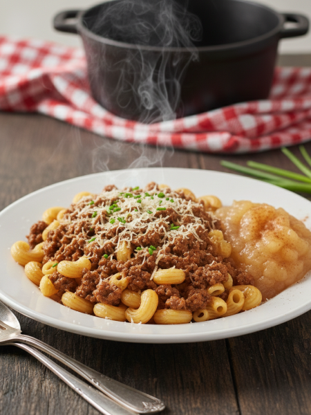 ghackets and hornli with applesauce
