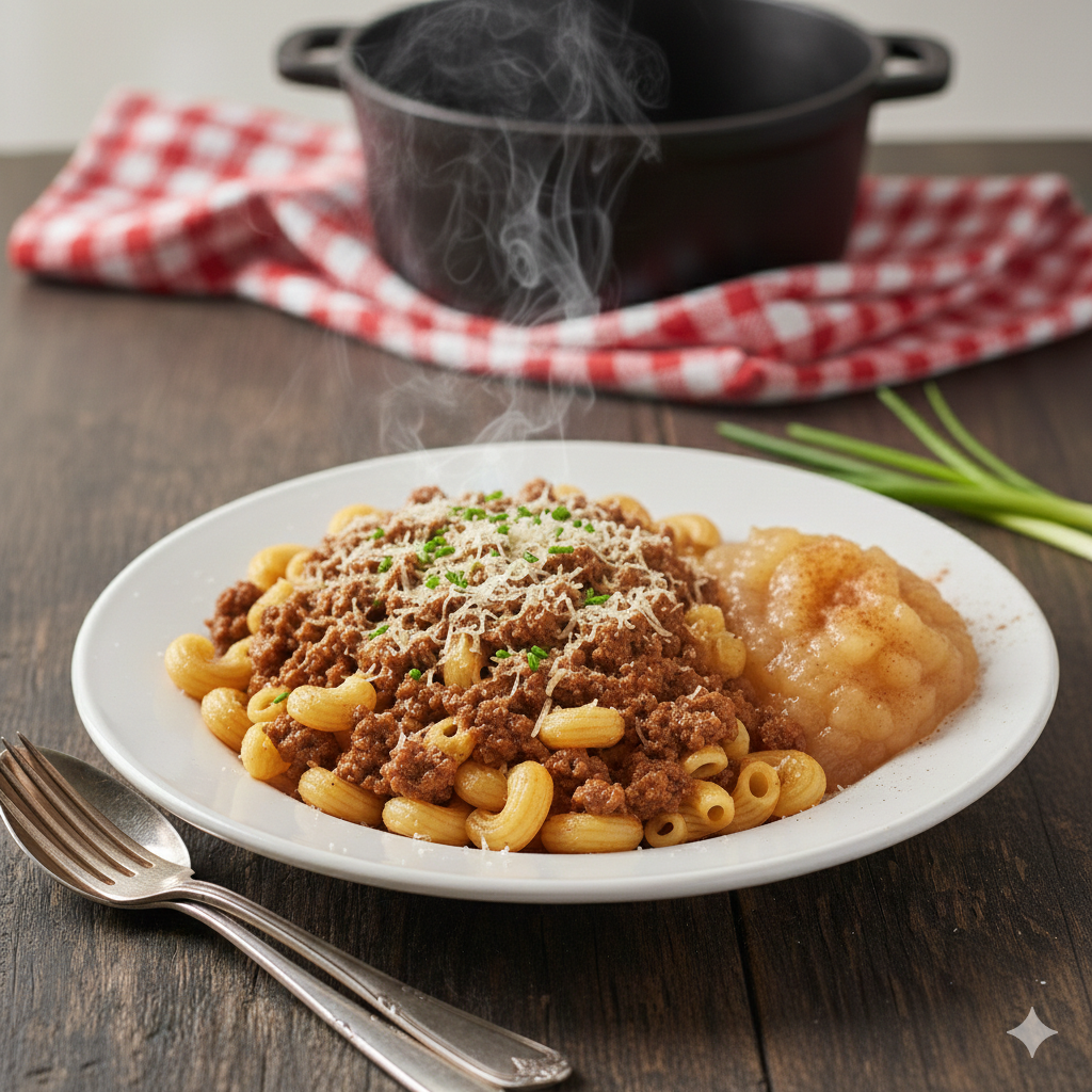 ghackets and hornli with applesauce